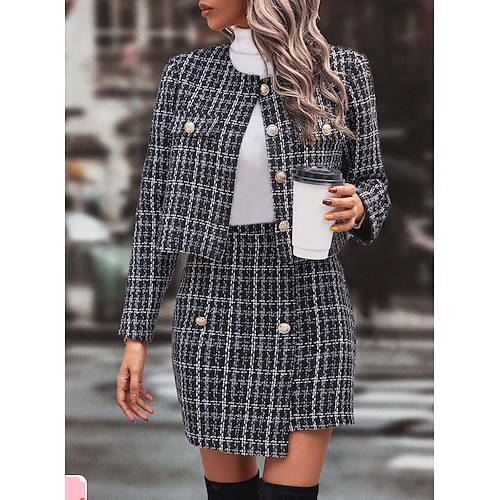 

Women's Dress Set Two Piece Dress A Line Dress Mini Dress Black Long Sleeve Print Print Winter Fall Crew Neck Casual Daily Weekend 2022 S M L XL XXL 3XL