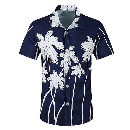 

Men's Summer Hawaiian Shirt Graphic Turndown Blue Yellow White Outdoor Casual Short Sleeve Print Clothing Apparel Hawaiian Beach