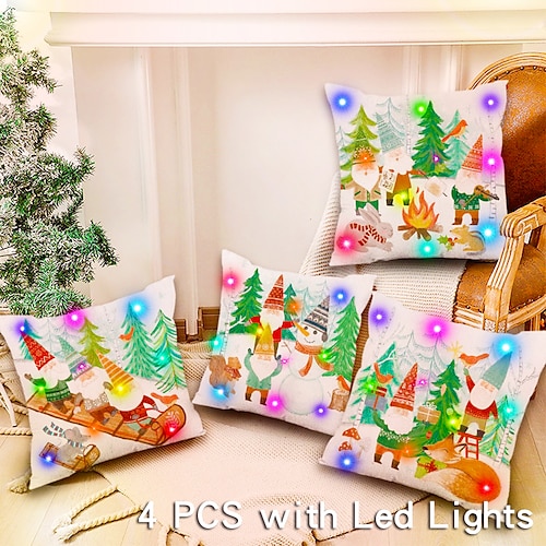 

Christmas LED Lights Throw Pillow Cover 4PC Gnome Soft Decorative Square Cushion Pillowcase for Bedroom Livingroom Sofa Couch Chair Superior Quality