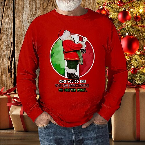 

Men's T shirt Tee Santa Claus Graphic Prints Ugly Christmas Crew Neck Green Black Red 3D Print Outdoor Street Long Sleeve Print Clothing Apparel Basic Sports Designer Casual