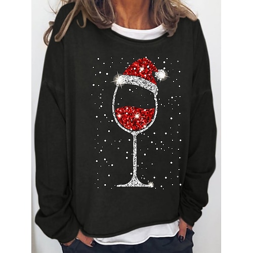 

Women's Sweatshirt Pullover Basic Green Black Blue Graphic Christmas Round Neck Long Sleeve S M L XL 2XL 3XL