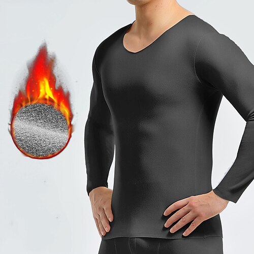 

Men's Thermal Underwear Sleepwear Thermal Shirt Pure Color Basic Fashion Comfort Home Polyester Comfort Warm V Wire Long Sleeve Winter Fall Black Blue