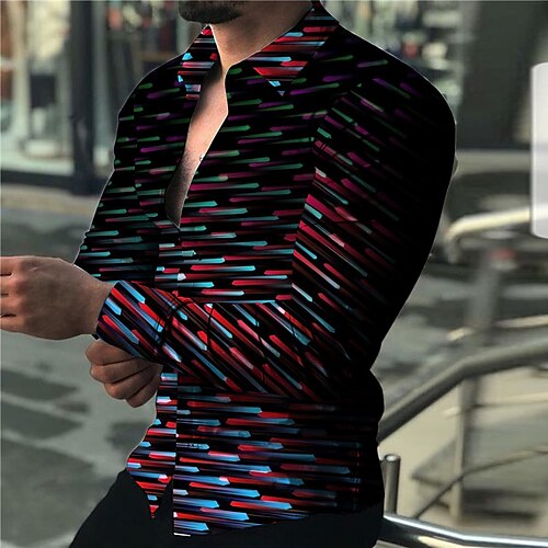 

Men's Shirt Abstract Graphic Prints Turndown Green Blue 3D Print Street Casual Long Sleeve Button-Down Print Clothing Apparel Fashion Designer Casual Soft