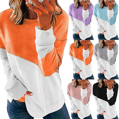 

Dame Bluse T-shirt Patchwork Farveblok Ensfarvet / almindelig farve Basale Klassisk Rund hals Regulær Forår & Vinter Sort Blå Lilla Lyserød Orange