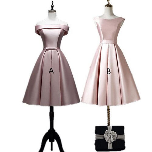 

A-Line Bridesmaid Dress Off Shoulder Sleeveless Elegant Tea Length Satin with Bow(s) / Pleats 2022