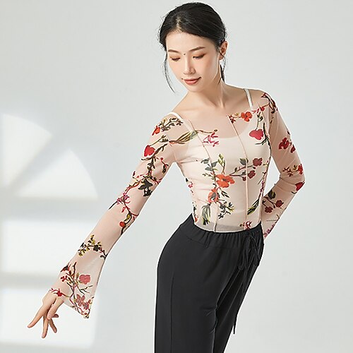 

Activewear Top Printing Ruching Women's Performance Training Long Sleeve High Polyester