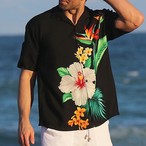 

Herren Hemd Aloha-Shirt Blumen Grafik-Drucke Umlegekragen Schwarz 3D-Druck Outdoor Strasse Kurzarm Button-Down Bedruckt Bekleidung Tropisch Modisch Hawaiianisch