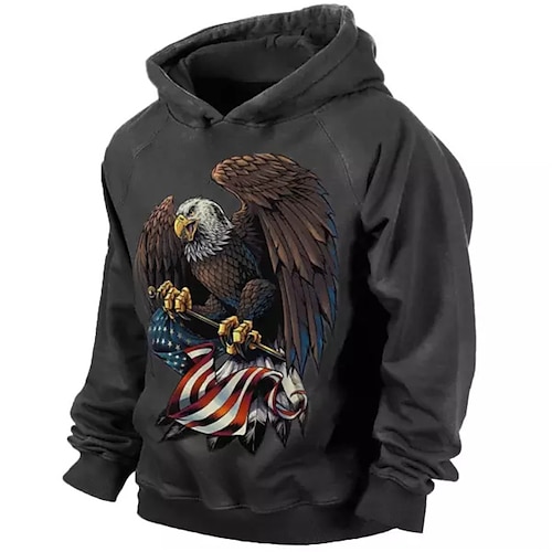 

Men's Pullover Hoodie Sweatshirt Black Hooded Graphic Prints Eagle National Flag Print Daily Sports 3D Print Basic Streetwear Designer Spring & Fall Clothing Apparel Hoodies Sweatshirts