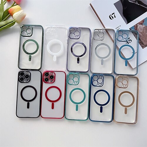 

Phone Case For Apple Magnetic Adsorption iPhone 14 Pro Max 13 12 11 Pro Max Mini X XR XS 8 7 Plus Bumper Frame Plating Magnetic Solid Colored Silicone