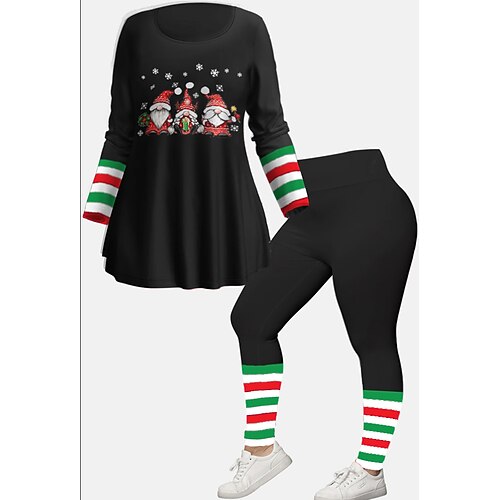 

Women's Plus Size Tops Christmas Set Graphic Print 3/4 Length Sleeve Crew Neck Modern Festival Daily Polyester Winter Fall Green Black