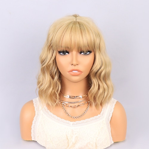 

Synthetic Wig Wavy With Bangs Machine Made Wig Medium Length A1 A2 A3 A4 Synthetic Hair Women's Soft Classic Easy to Carry Blonde Pink Blue