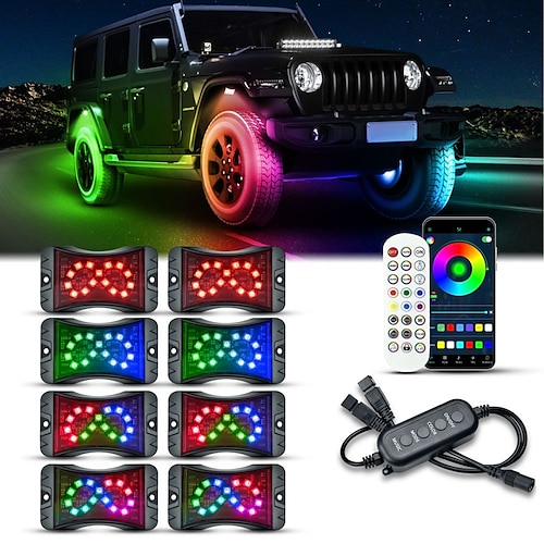 

16 stk pods rgb led rock light kit symphony moving ambient underglow neon musikk lamper bluetooth app dekorasjon underkroppen