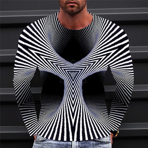 

Men's T shirt Tee Geometric Striped Graphic Prints Crew Neck Green Black Blue Purple 3D Print Outdoor Street Long Sleeve Print Clothing Apparel Basic Sports Designer Casual