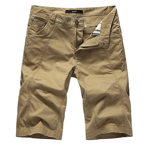 

Men's Cargo Shorts Shorts Zipper Pocket Solid Color Daily Holiday 100% Cotton Streetwear Stylish ArmyGreen Khaki Inelastic