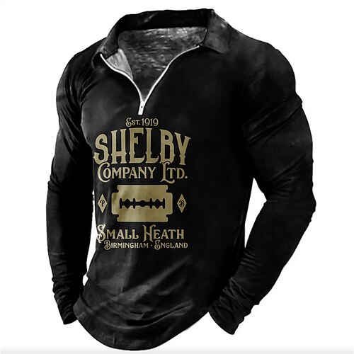 

Men's Polo Shirt Golf Shirt Letter Graphic Prints Turndown Black Blue 3D Print Outdoor Street Long Sleeve Zipper Print Clothing Apparel Fashion Designer Casual Soft