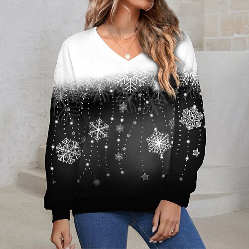 

Women's Sweatshirt Pullover Active Streetwear Zipper Green Black Blue Snowflake Christmas V Neck Long Sleeve S M L XL 2XL 3XL