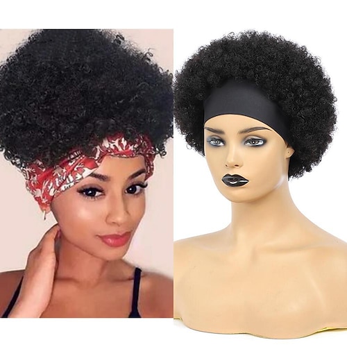 

Brazilian Afro Curly Headband Wig Human Hair 6 Inch Glueless afro Kinky Curly Human Hair Wigs for Women