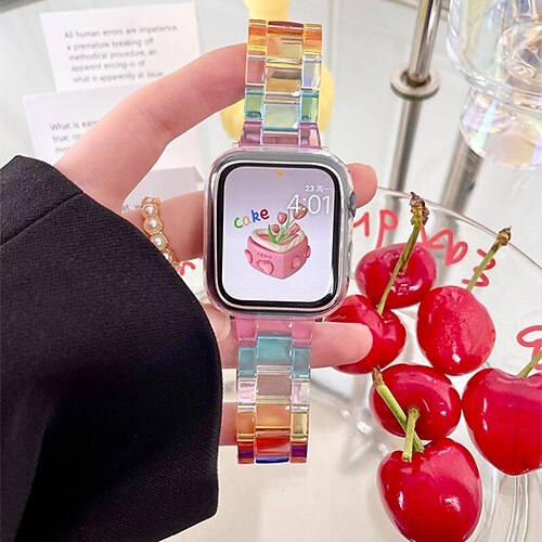 

Pulseira de joias Compatível com Pulseira Apple Watch Fivela de aço inoxidável Transparente Resina pulseira de substituição para 38/40/41mm 42/44/45/49mm Ultra Series 8 7 6 5 4 3 2 1 SE