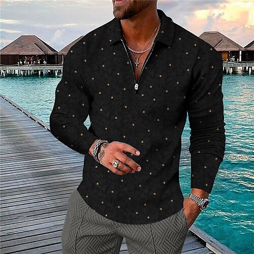 

Men's Collar Polo Shirt Golf Shirt Graphic Prints Turndown Black Blue 3D Print Outdoor Street Long Sleeve Zipper Print Clothing Apparel Fashion Designer Casual Soft