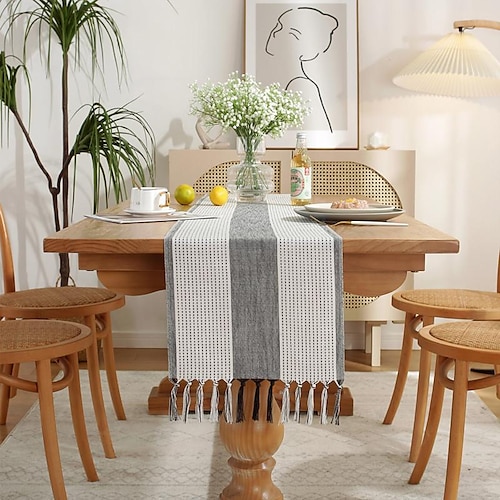 

new amazon wide stripe handmade tassel table runner cross-border household table cloth coffee table tv cabinet flag