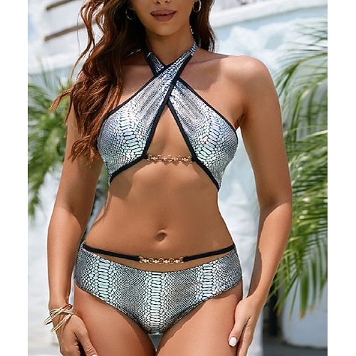 

Women's Swimwear Bikini 2 Piece Normal Swimsuit Slim Plain Multi Color Light gray Camisole Strap Bathing Suits New Vacation Fashion / Sexy