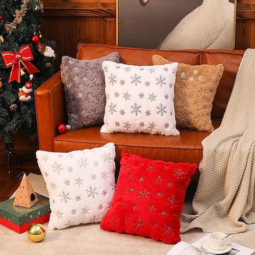 

Christmas Rabbit Plush Throw Pillow Cover Snowflake Colorful Pillowcase Home Decoration Sofa Pillow Cushion