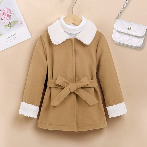 

Toddler Girls' Woolen Coat Solid Color Fashion School Coat Outerwear 7-13 Years Winter Brown / Fall