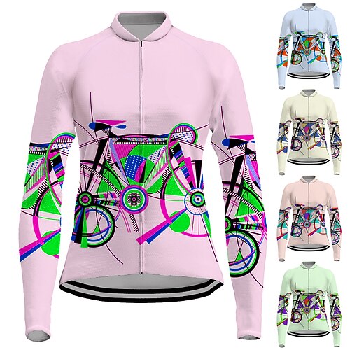 

21Grams Women's Cycling Jersey Long Sleeve Bike Jersey Top with 3 Rear Pockets Mountain Bike MTB Road Bike Cycling Breathable Quick Dry Moisture Wicking Reflective Strips Green Yellow Rosy Pink