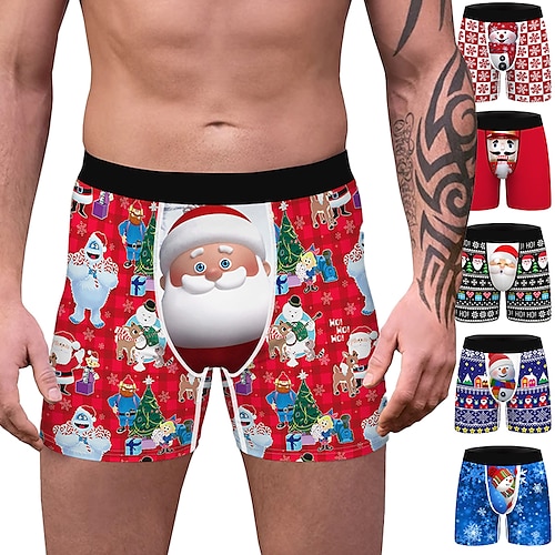 

Christmas Gift Boxer Briefs Underwear Men's Christmas Christmas Carnival Masquerade Christmas Eve Adults Party Christmas Polyester