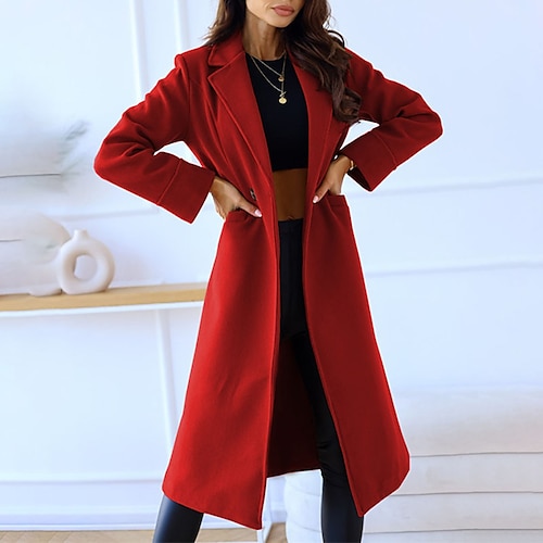 

Women's Coat Warm Breathable Outdoor Daily Wear Vacation Going out Button Pocket Double Breasted Turndown Active Sports Comfortable Street Style Solid Color Regular Fit Outerwear Long Sleeve Winter