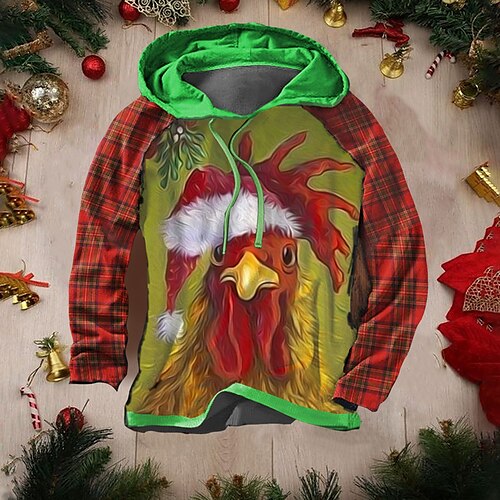 

Men's Pullover Hoodie Sweatshirt Green / Red Red Hooded Animal Color Block Graphic Prints Patchwork Print Christmas Sports Outdoor Daily 3D Print Streetwear Designer Casual Spring Fall Clothing