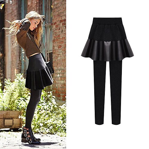 

Women's Leggings Thermal Underwear Cotton Blend Fleece lined Black Dark Grey Athleisure Casual Daily High Elasticity Full Length Thermal Warm Patchwork 6XL 2XL 3XL 4XL 5XL