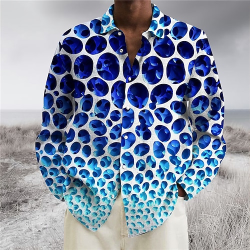 

Men's Shirt Abstract Graphic Prints Turndown Blue Red Gray 3D Print Street Casual Long Sleeve Button-Down Print Clothing Apparel Fashion Designer Casual Soft