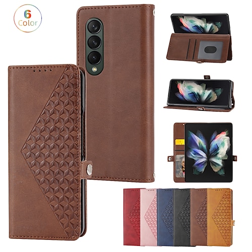 

Phone Case For Samsung Galaxy Wallet Card Flip Z Fold 4 Z Fold 3 Card Holder Slots Kickstand Solid Colored Geometric Pattern PU Leather