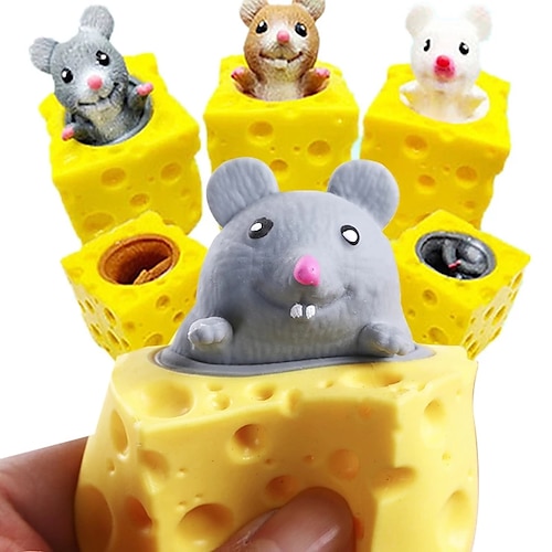 

Pop-up lustige Maus und Käse Block Squeeze Anti-Stress-Spielzeug Versteckspielfiguren Stressabbau Zappelspielzeug für Kinder Erwachsene 5St