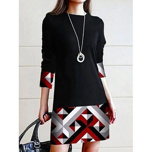 

Women's Casual Dress Sheath Dress Mini Dress Black 3/4 Length Sleeve Graphic Print Winter Fall Spring Crew Neck Stylish Weekend 2022 S M L XL XXL 3XL