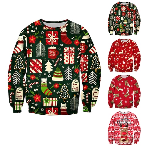 

Women's Plus Size Christmas Tops Pullover Sweatshirt Hoodie Sweatshirt Animal Tree Print Long Sleeve Crewneck Casual Daily Polyester Fall Winter Dark Red Wine / Sunflower