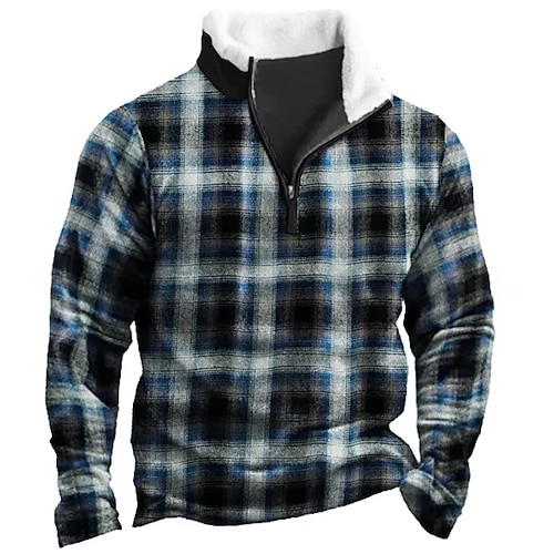 

Men's Zip Up Sweatshirt Pullover Black Blue Half Zip Geometric Plaid Checkered Graphic Prints Zipper Print Daily Sports Going out 3D Print Basic Casual Thin fleece Winter Clothing Apparel Hoodies