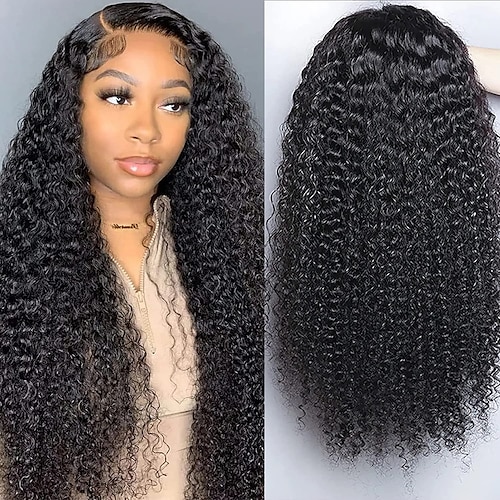 

Glueless Wear and Go Wigs Lace Front Human Hair for Women Kinky Curly Black Color Wig New Upgraded No Glue 4x4 Lace Pre Cut Wig Pre Plucked with Baby Hair 180% Density Natural Hairline 18 Inch