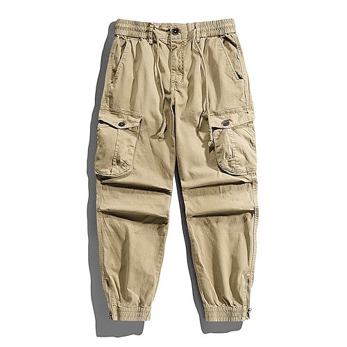 

Men's Parachute Pants Solid Colored Outdoor Sports Full Length ArmyGreen Black Micro-elastic