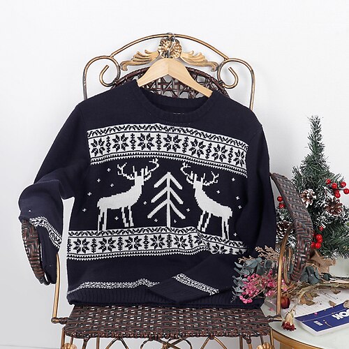 

Women's Ugly Christmas Sweater Pullover Sweater Jumper Ribbed Knit Knitted Print Animal Crew Neck Stylish Casual Outdoor Christmas Winter Fall Black S M L
