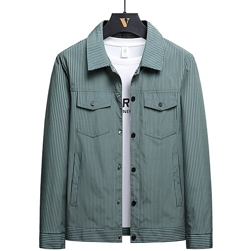 

Men's Work Jacket Durable Going out Casual Daily Office & Career Single Breasted One-button Turndown Comfort Leisure Jacket Outerwear Stripes Button-Down Black Light Green