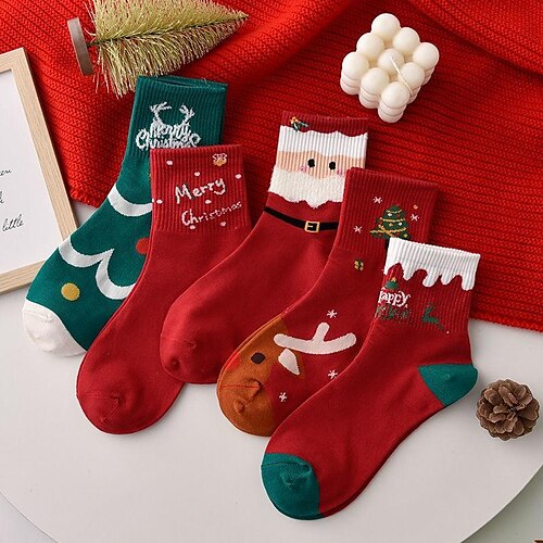 

Women's Crew Socks Party Christmas Gift Multi Color Animal Patterned Spandex Nylon Cotton Casual Classic Warm Cute 5 Pairs