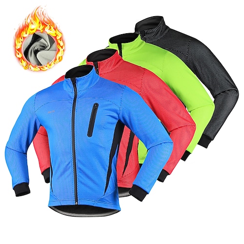 

Arsuxeo Men's Cycling Jacket Windbreaker Fleece Jacket Winter Thermal Warm Windproof Fleece Lining Breathable Bike Jacket Mountain Bike MTB Road Bike Cycling City Bike Cycling Green Black Blue Bike