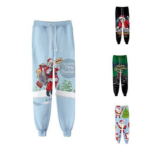 

Men's Sweatpants Joggers Trousers Drawstring Elastic Waist 3D Print Santa Claus Graphic Prints Christmas Comfort Sports Outdoor Casual Daily Streetwear Designer Green Black Micro-elastic