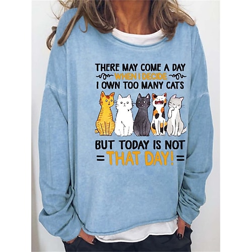 

Women's Sweatshirt Pullover Basic Blue Khaki Gray Cat Street Round Neck Long Sleeve S M L XL 2XL 3XL