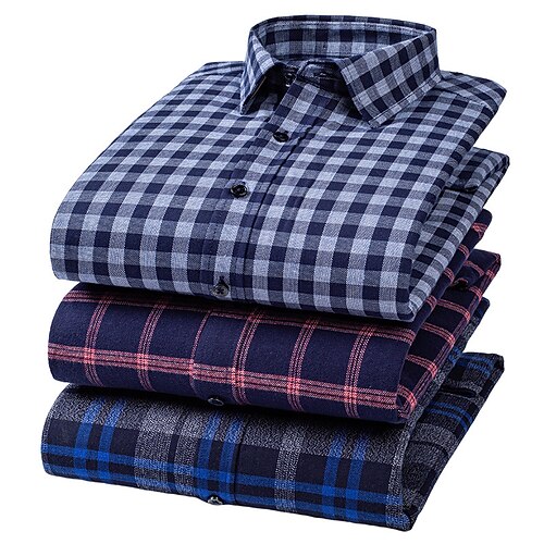 

Men's Fleece Shirt Dress Shirt Plaid Striped Turndown Outdoor Street Long Sleeve Button-Down Clothing Apparel Cotton Fashion Business Comfortable