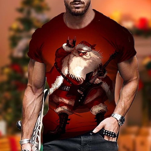 

Men's Unisex Christmas T shirt 3D Print Graphic Prints Santa Claus Print Short Sleeve Tops Casual Designer Big and Tall Red / Summer