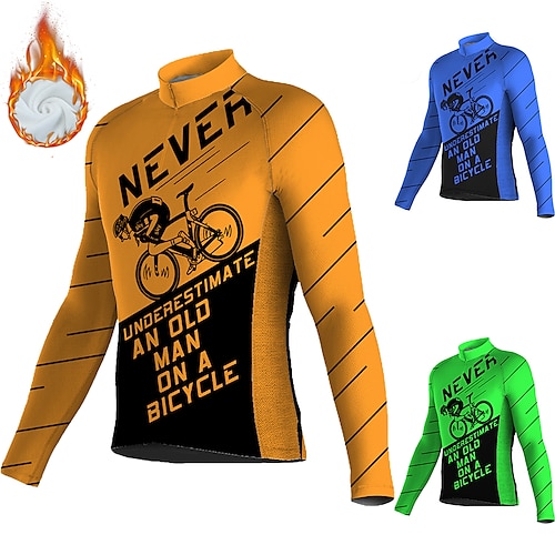 

21Grams Men's Cycling Jersey Long Sleeve Winter Bike Jersey Top with 3 Rear Pockets Mountain Bike MTB Road Bike Cycling Thermal Warm Fleece Lining Breathable Moisture Wicking Green Orange Blue Graphic