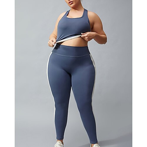 

Plus Size Color Contrast Sports Suit Underwear Running Yoga Racerback Type Nude Color Contrast Fitness Pants Women